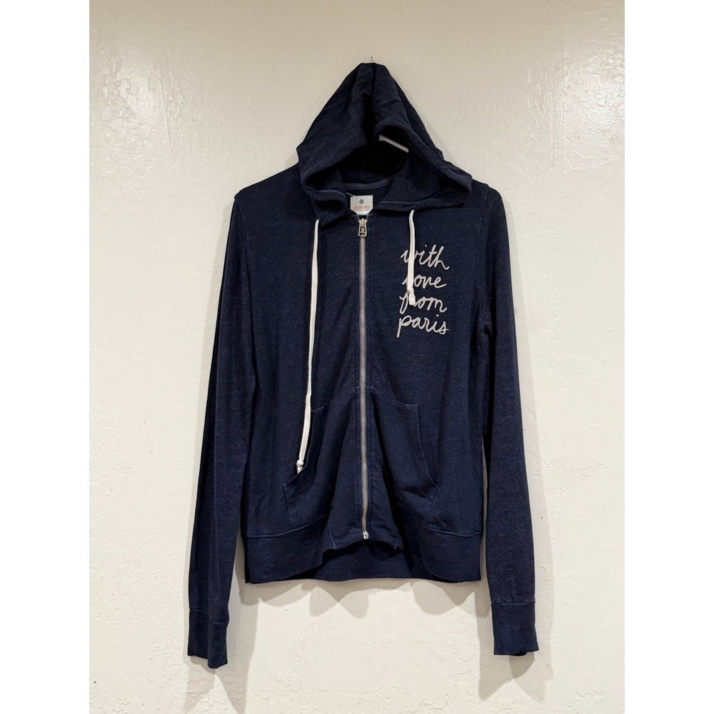 Sundry With Love From Paris Zip Up Hoodie Navy Blue Heathered Size 2 M - Picture 2 of 8